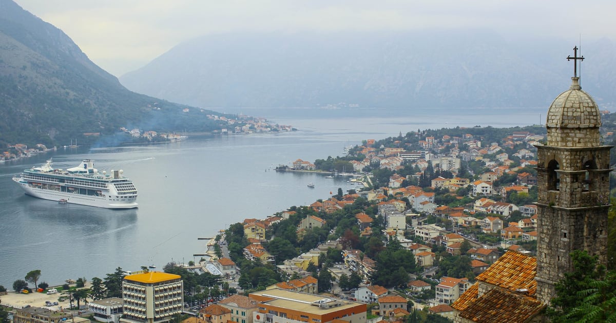 Panoramic view of the Bay of Kotor in Montenegro with the old town below